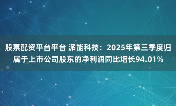 股票配资平台平台 派能科技：2025年第三季度归属于上市公司股东的净利润同比增长94.01%